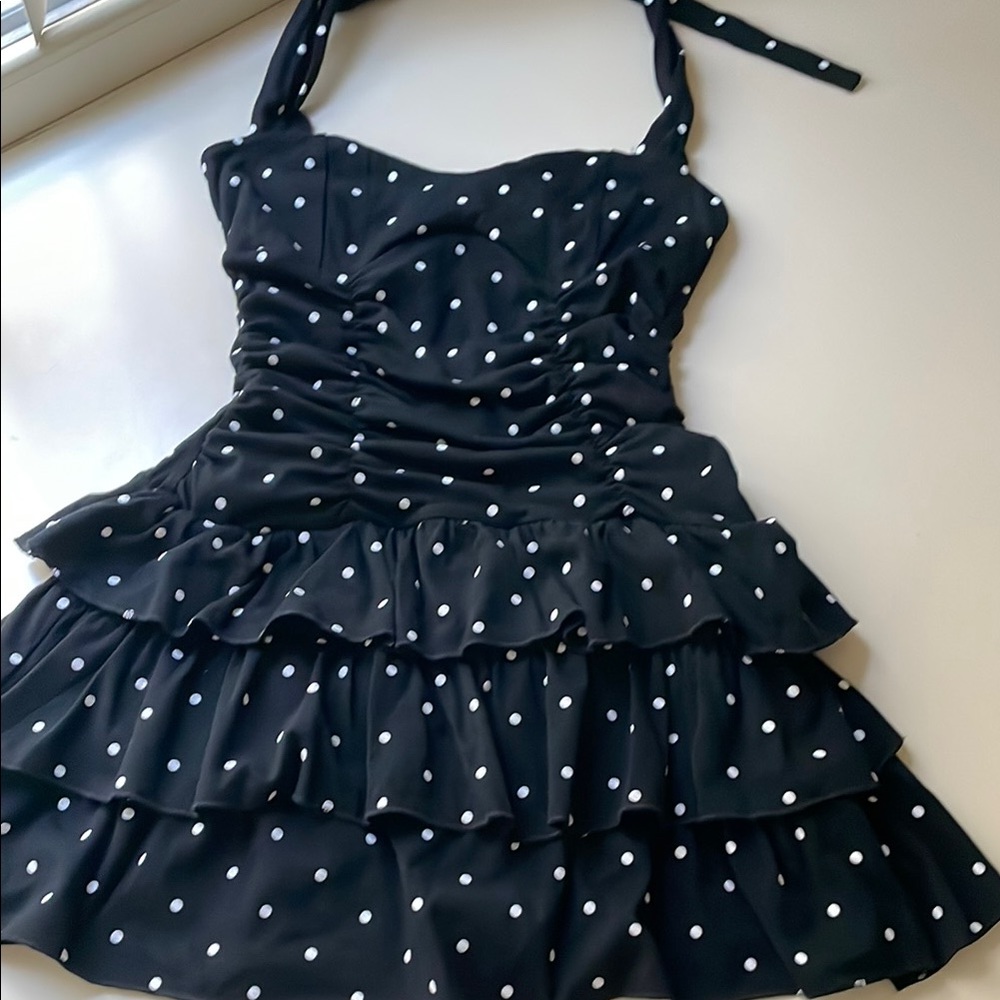 Black Polka Dot Halter Dress - Picture 2 of 8